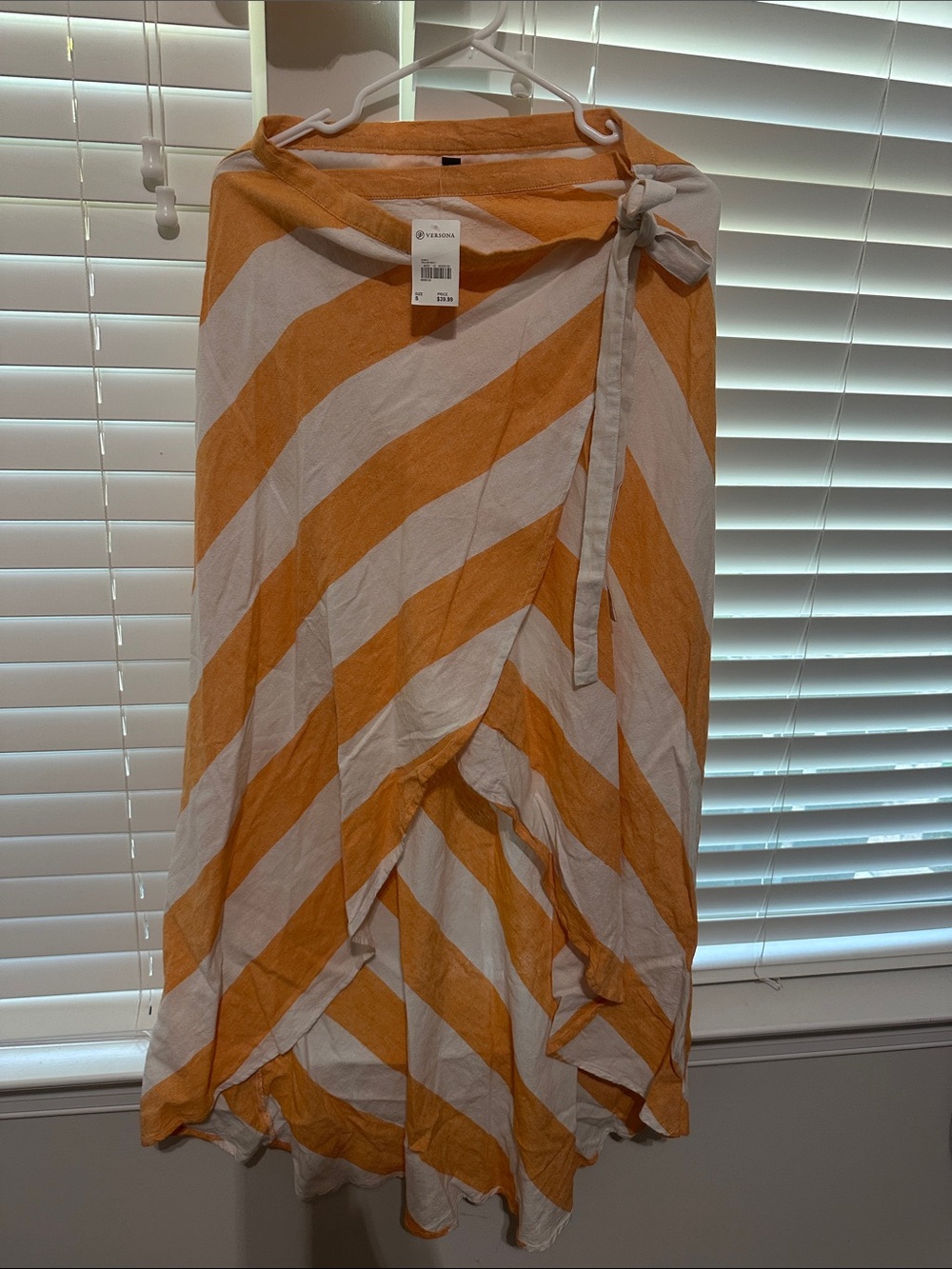 Versona Striped Two-Piece Crop Top & Wrap Skirt Set - White & Mustard